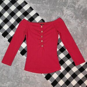 ❄️ S | Love Couture | Off-The-Shoulder Ribbed Knit Button Blouse